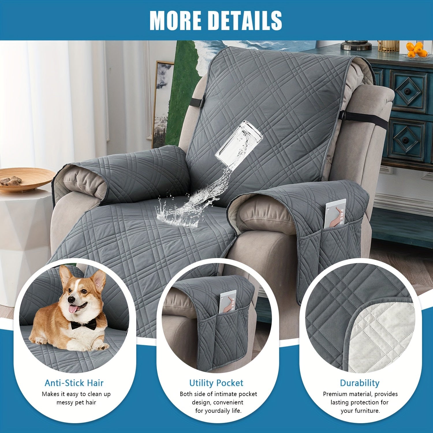 Waterproof, Non-Slip Recliner Chair Cover – Washable Furniture Protector with Pocket
