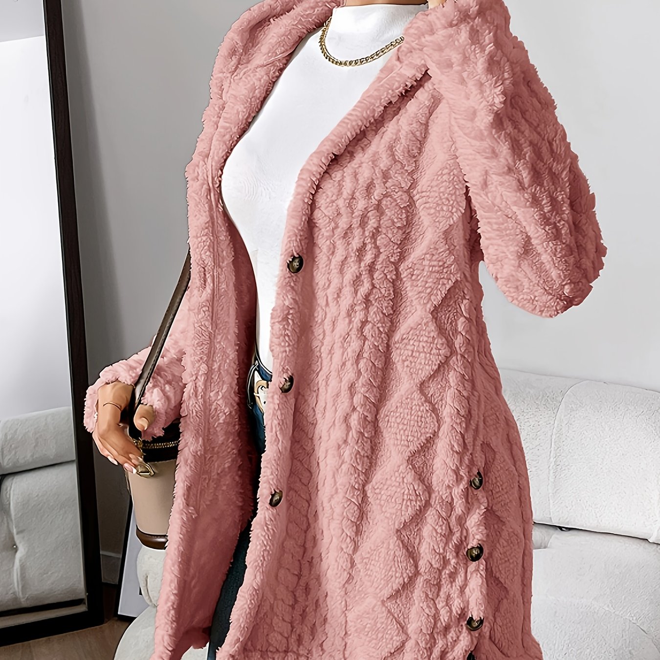 Women’s Warm Hooded Cardigan – Soft Plush Knit Jacket for Winter Comfort