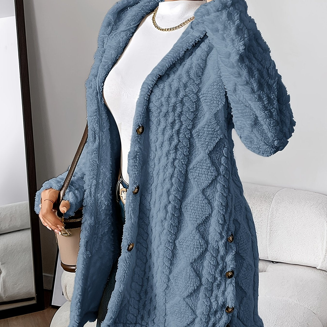Women’s Warm Hooded Cardigan – Soft Plush Knit Jacket for Winter Comfort