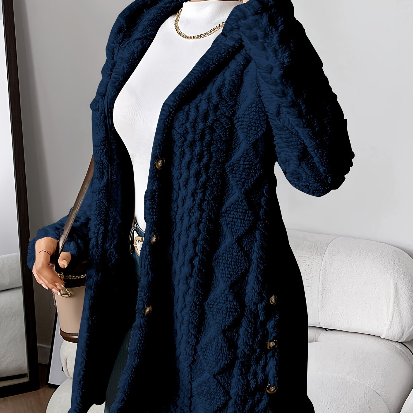 Women’s Warm Hooded Cardigan – Soft Plush Knit Jacket for Winter Comfort