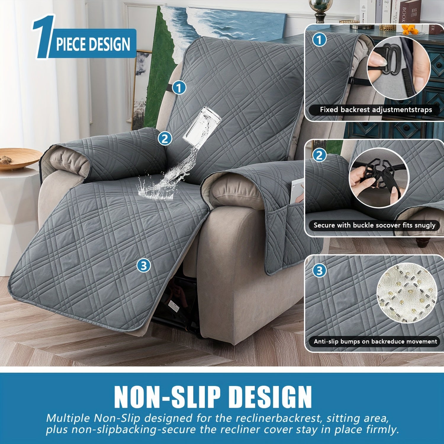 Waterproof, Non-Slip Recliner Chair Cover – Washable Furniture Protector with Pocket