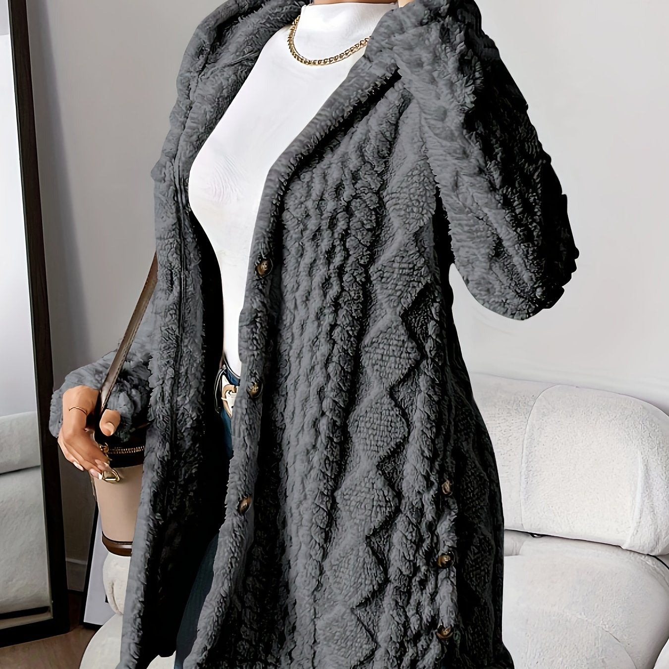 Women’s Warm Hooded Cardigan – Soft Plush Knit Jacket for Winter Comfort
