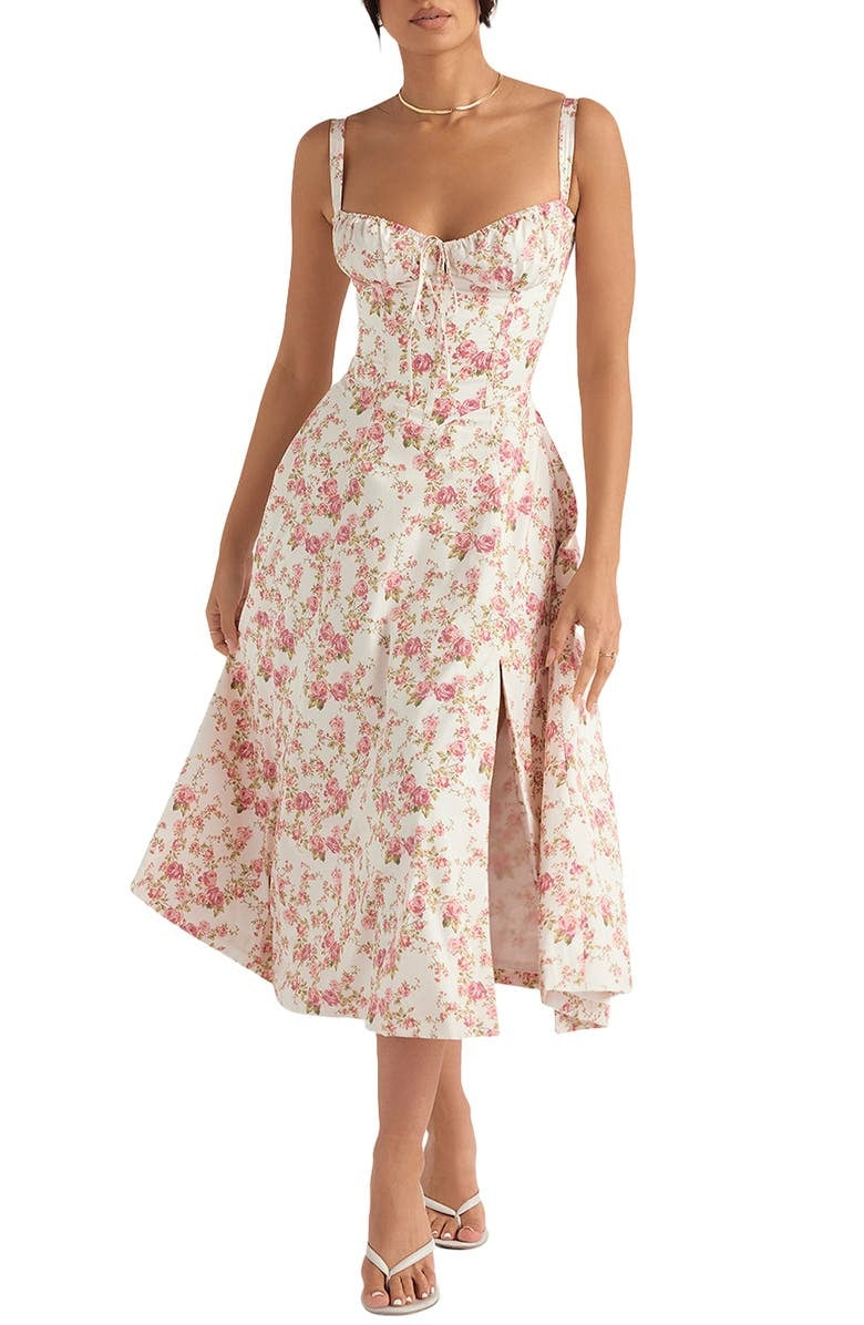 Colette | Floral Strapless Dress With Curved Waist