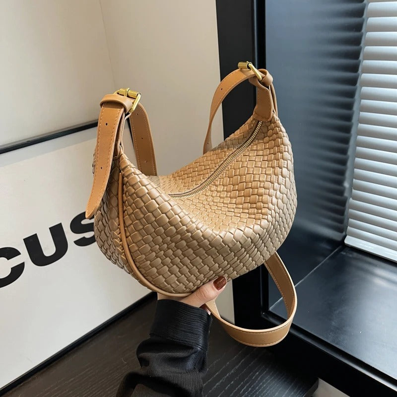 Woven half-moon bag