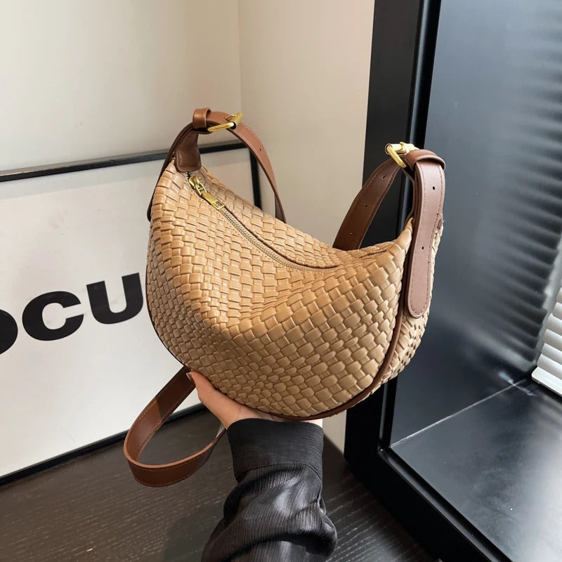 Woven half-moon bag