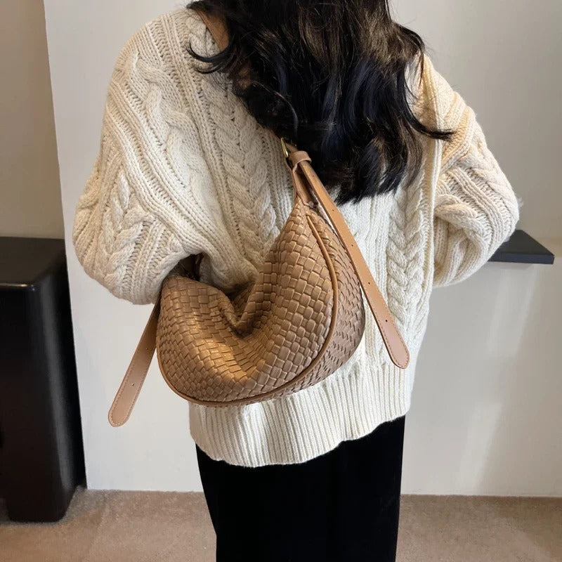 Woven half-moon bag