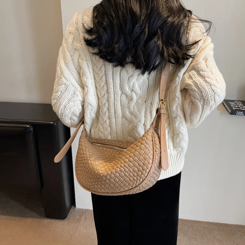 Woven half-moon bag