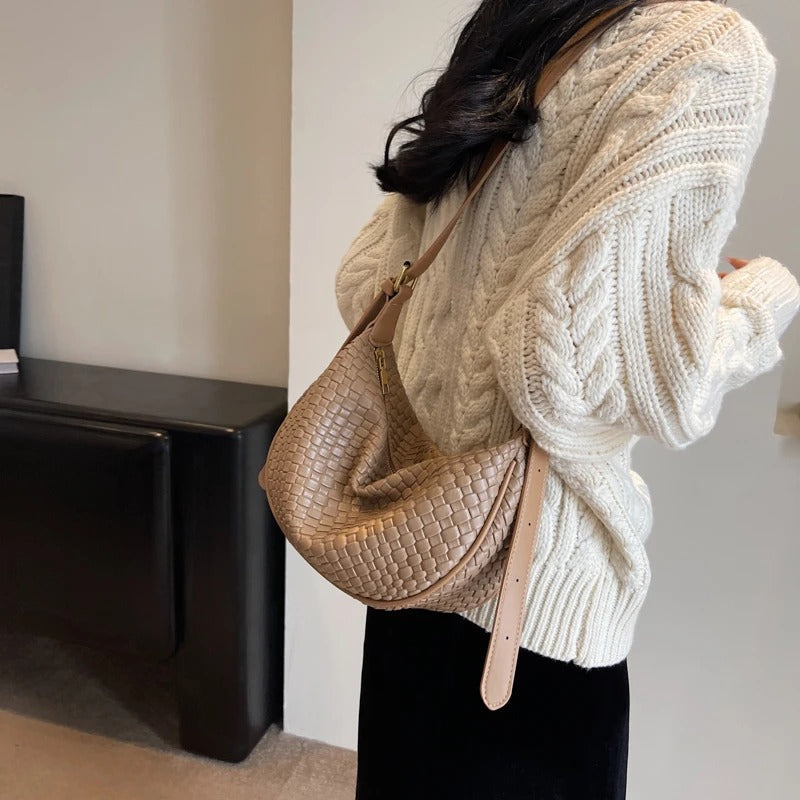 Woven half-moon bag