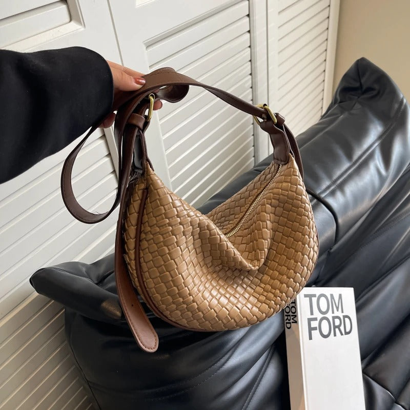 Woven half-moon bag