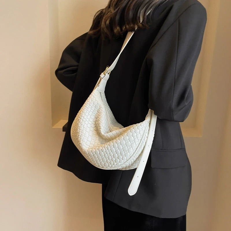 Woven half-moon bag