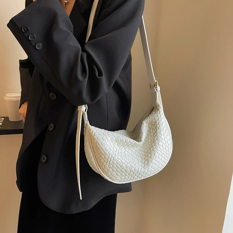 Woven half-moon bag