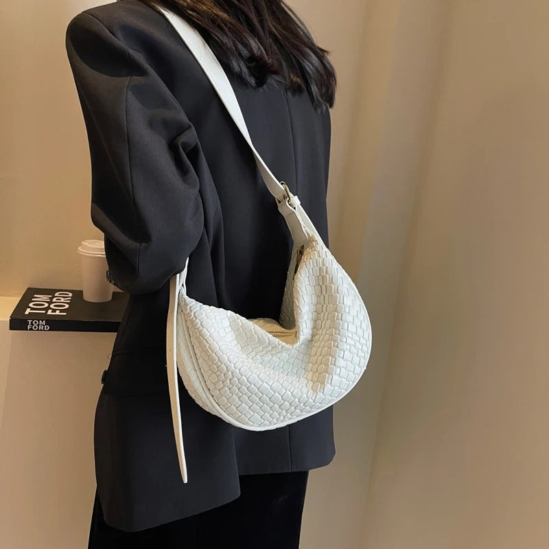 Woven half-moon bag