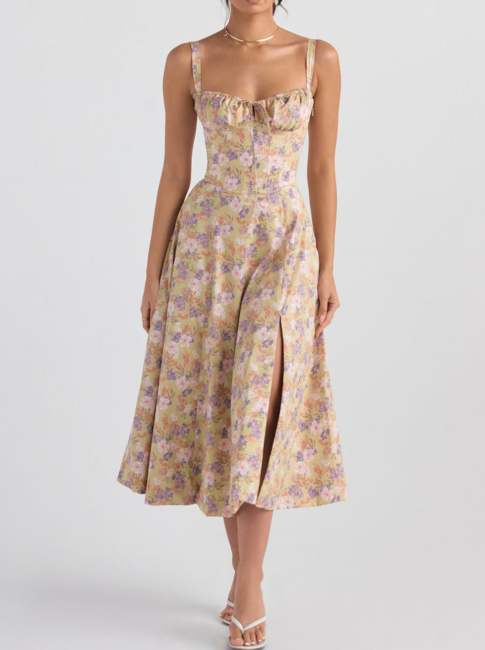 Colette | Floral Strapless Dress With Curved Waist