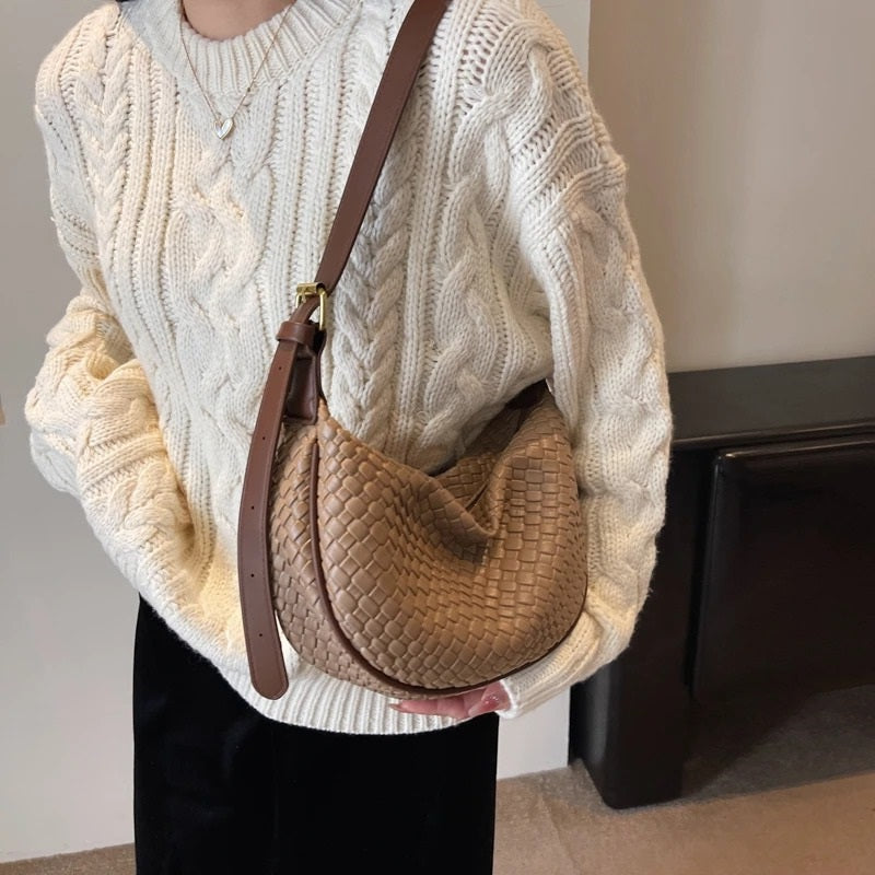 Woven half-moon bag